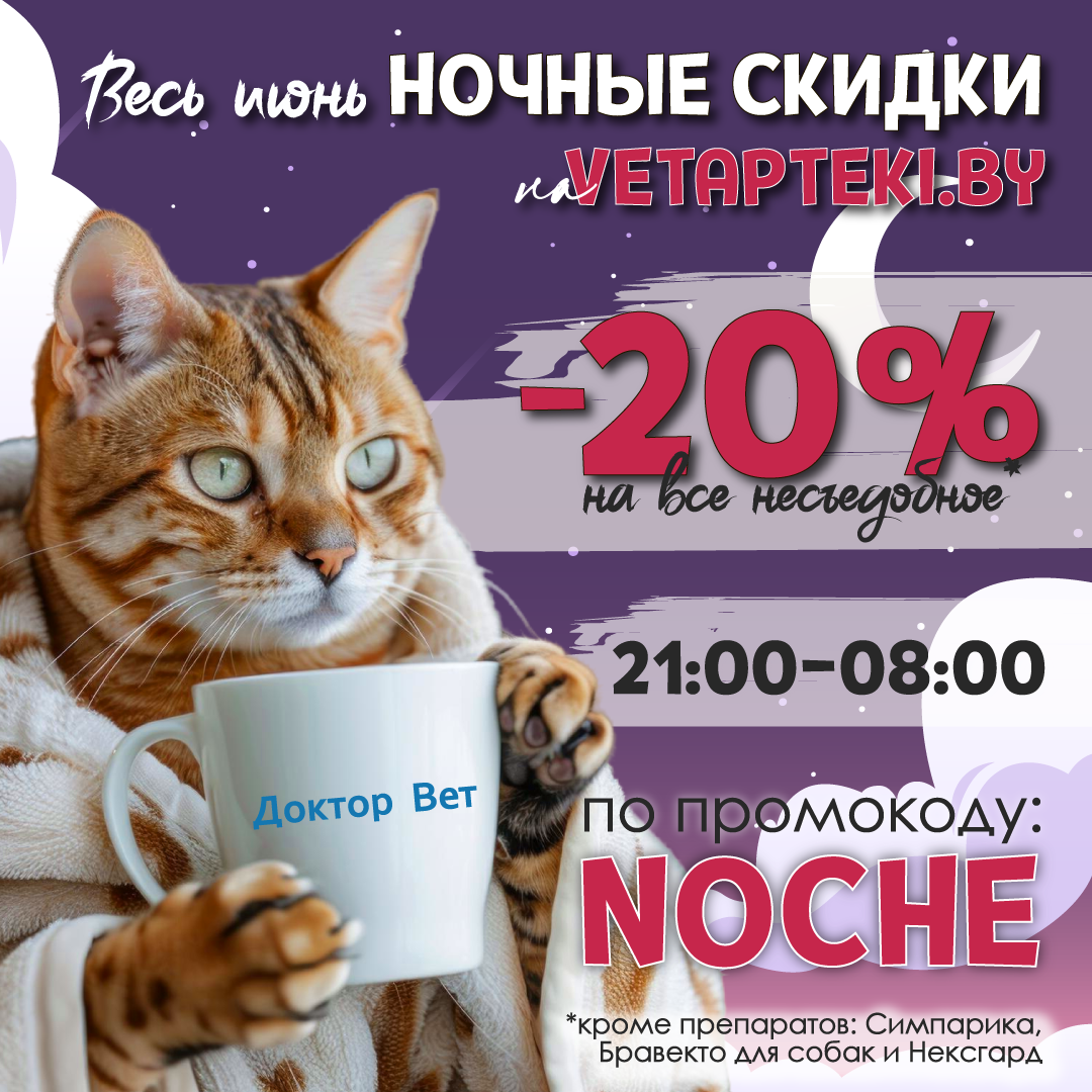 Скидка 20% в ночные часы акции в Сети Доктор Вет