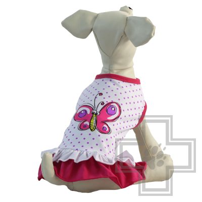 TRIOL Платье "Бабочка", белое в розовый горошек