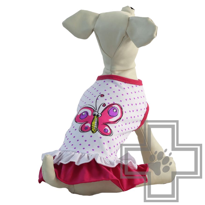 TRIOL Платье "Бабочка", белое в розовый горошек