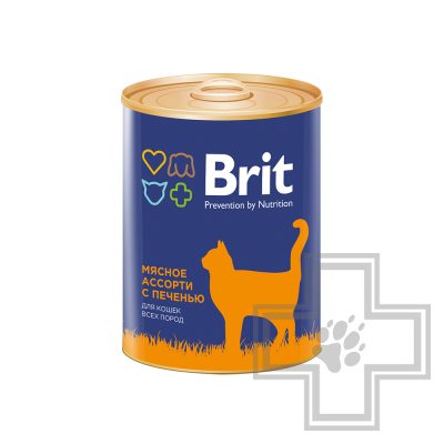 Brit Консервы для взрослых кошек, паштет мясное ассорти с печенью
