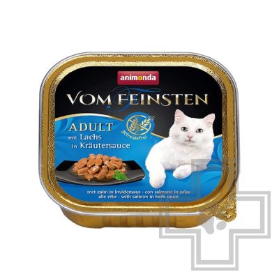 Vom Feinsten консервы для взрослых кошек паштет с лососем в травяном соусе без злаков