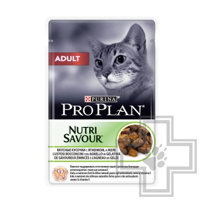 Pro Plan Пресервы для взрослых кошек, вкусные кусочки с ягненком в желе