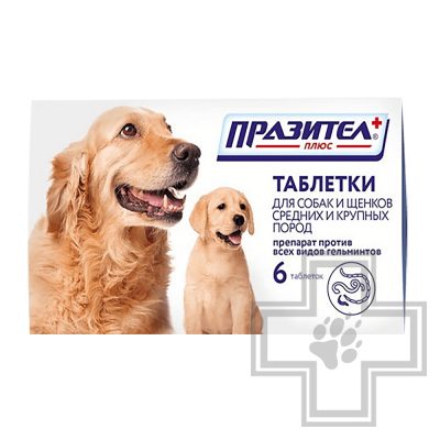 Празител плюс Таблетки от гельминтов для собак и щенков крупнных пород, 6 таблеток