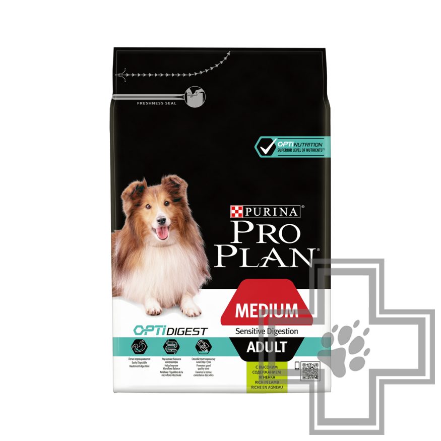 Pro Plan Optidigest Корм для взрослых собак средних пород с чувствительным пищеварением, с ягненком