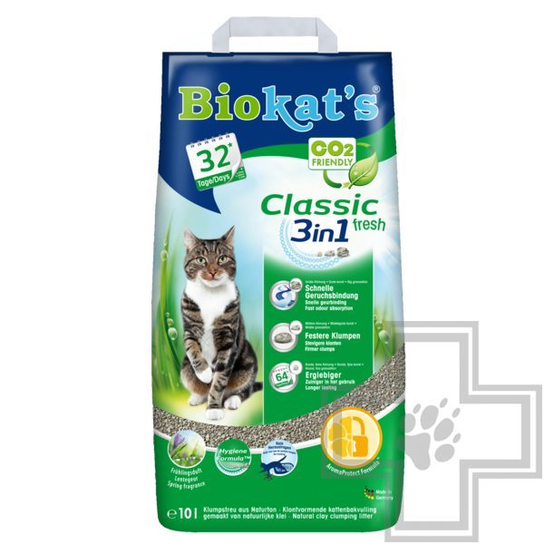 Biokat’s Classic 3 в 1 Fresh наполнитель минеральный комкующийся, с ароматом весенних трав