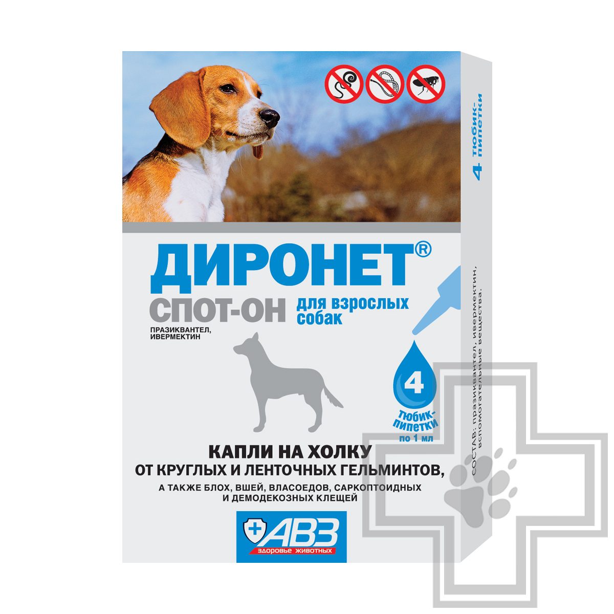 Диронет СПОТ-ОН Противопаразитарные капли на холку для собак (цена за 1 пипетку)