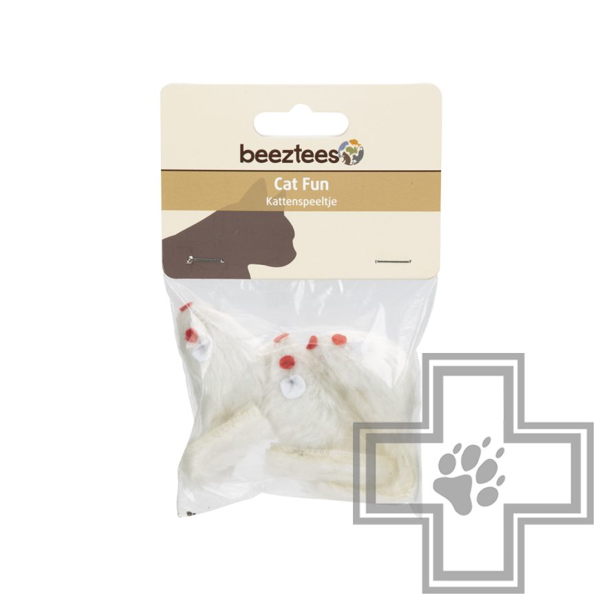 Beeztees Мышь плюшевая с коротким ворсом для кошек, белая (цена за упаковку)