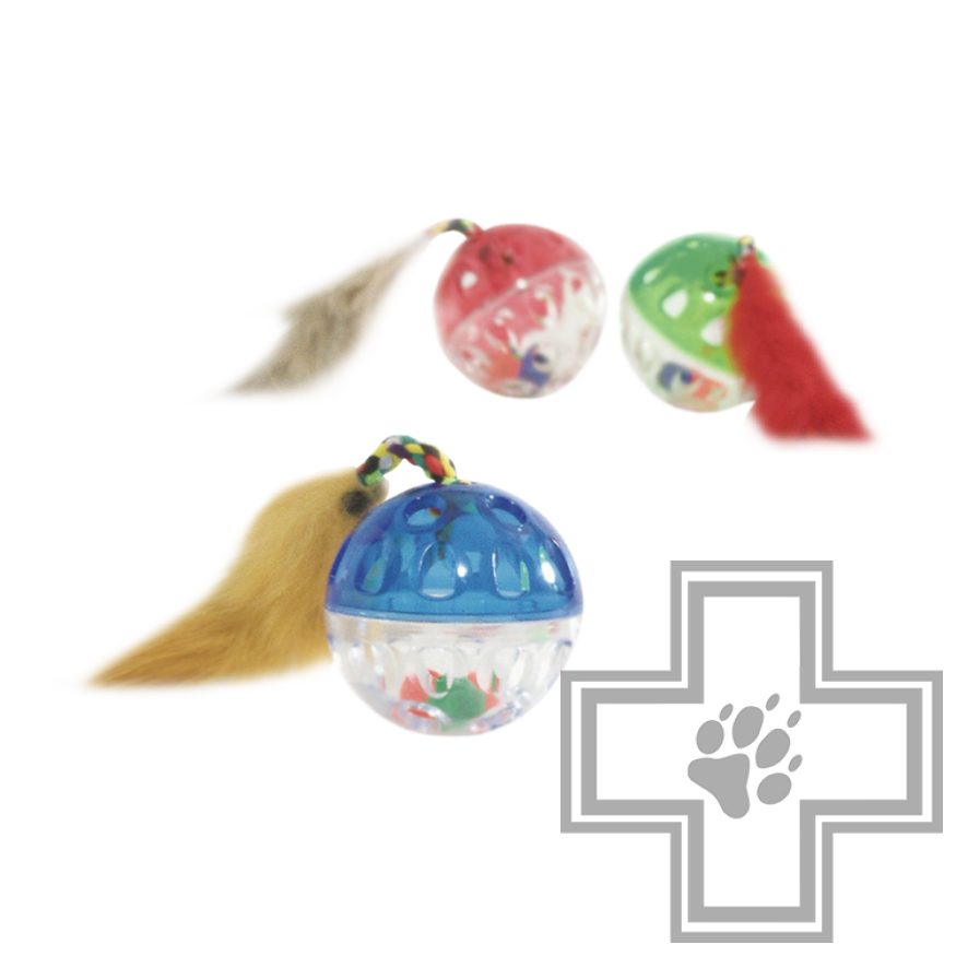 Beeztees Игрушка Мяч-погремушка с меховым хвостом для кошек (цена за 1 игрушку)