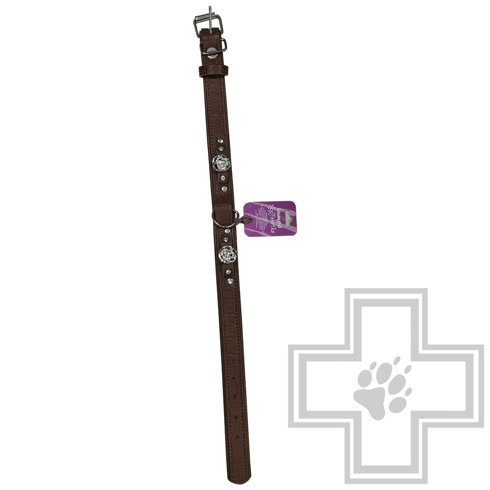 Humpo Ошейник кожаный Люкс с украшением, 25 мм