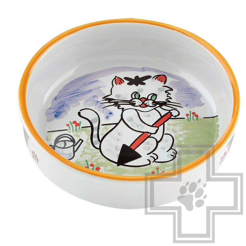 Beeztees Миска фарфоровая с изображением кошки, 14 см