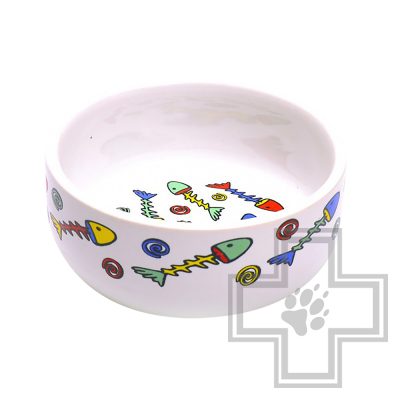 Beeztees Миска фарфоровая с изображением рыб, 11 см