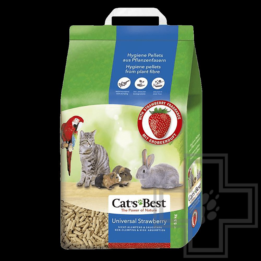 Cat's Best Universal Наполнитель древесный впитывающий с ароматом клубники