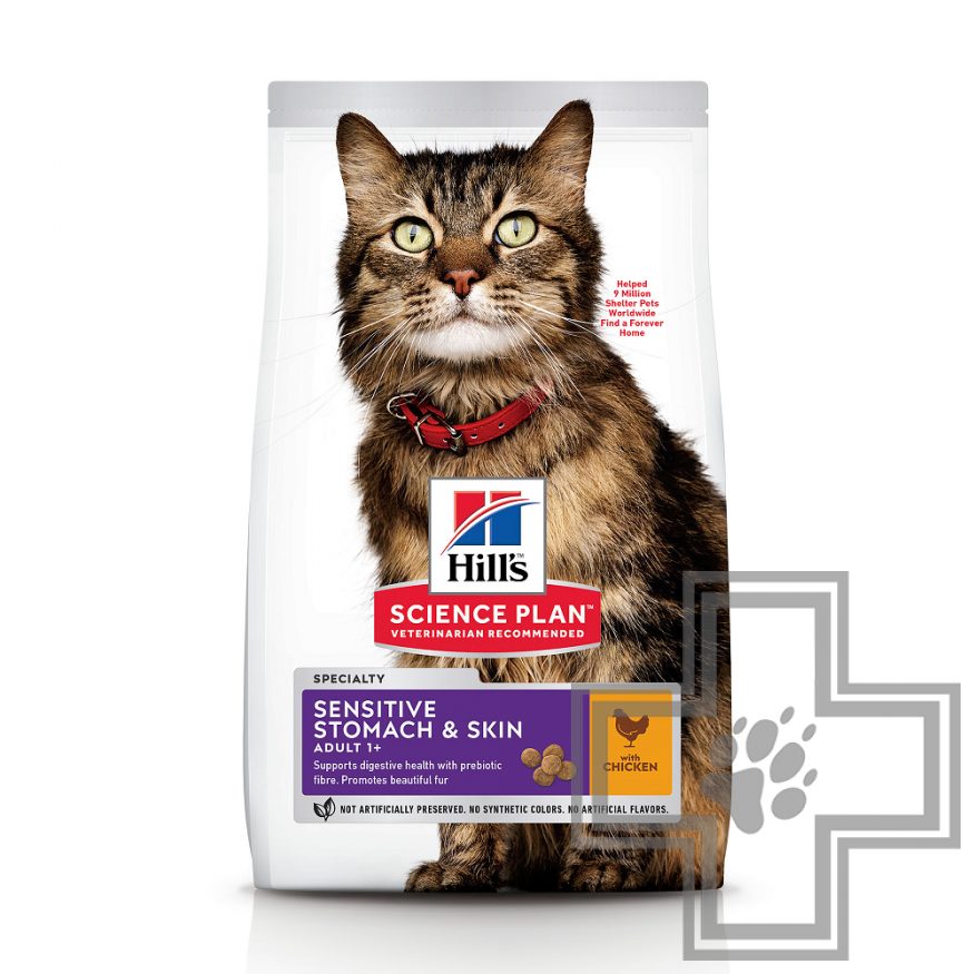 Hill's SP Корм Sensitive Stomach & Skin для взрослых кошек с чувствительным пищеварением и кожей