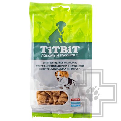TiTBiT Хрустящие подушечки с начинкой со вкусом кролика и творога для щенков