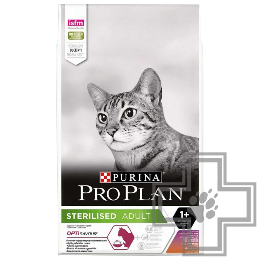 Pro Plan Корм для взрослых стерилизованных кошек, с уткой и печенью