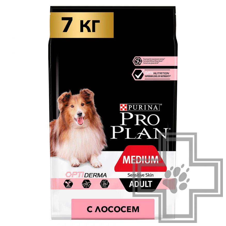 Pro Plan Корм для взрослых собак средних пород с чувствительной кожей, с лососем и рисом