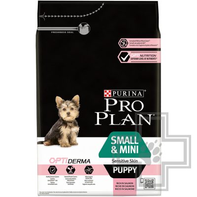 Pro Plan Optiderma Корм для щенков мелких пород с чувствительной кожей, с лососем и рисом
