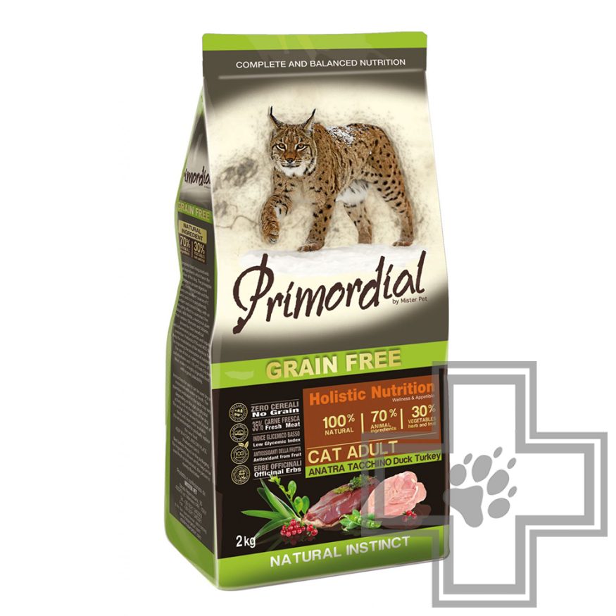 Primordial Grain Free Корм для взрослых кошек, с уткой и индейкой