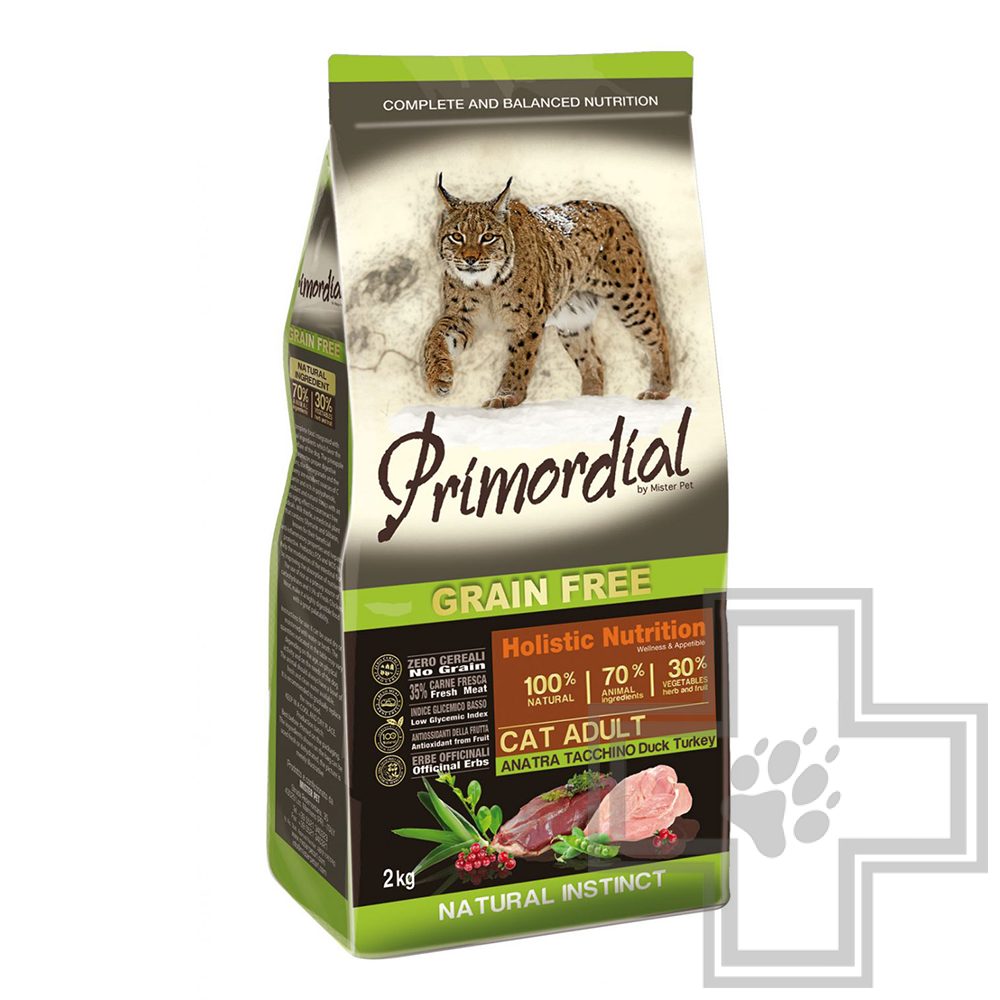 Primordial Grain Free Корм для взрослых кошек, с уткой и индейкой
