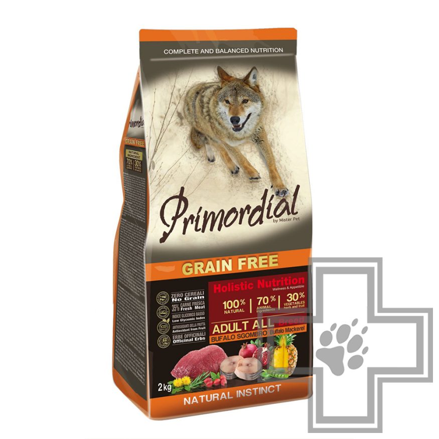 Primordial Grain Free Adult All Breed Корм для взрослых собак всех пород, с буйволом и макрелью