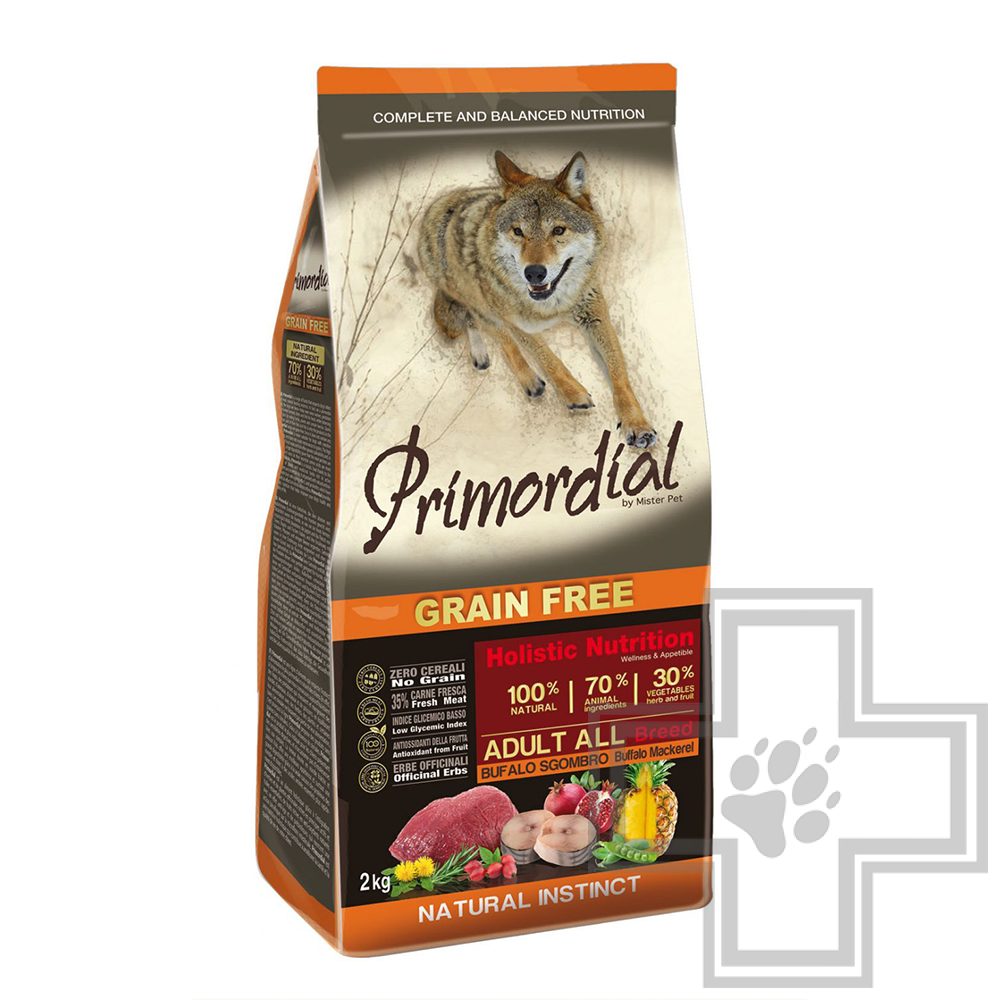 Primordial Grain Free Adult All Breed Корм для взрослых собак всех пород, с буйволом и скумбрией