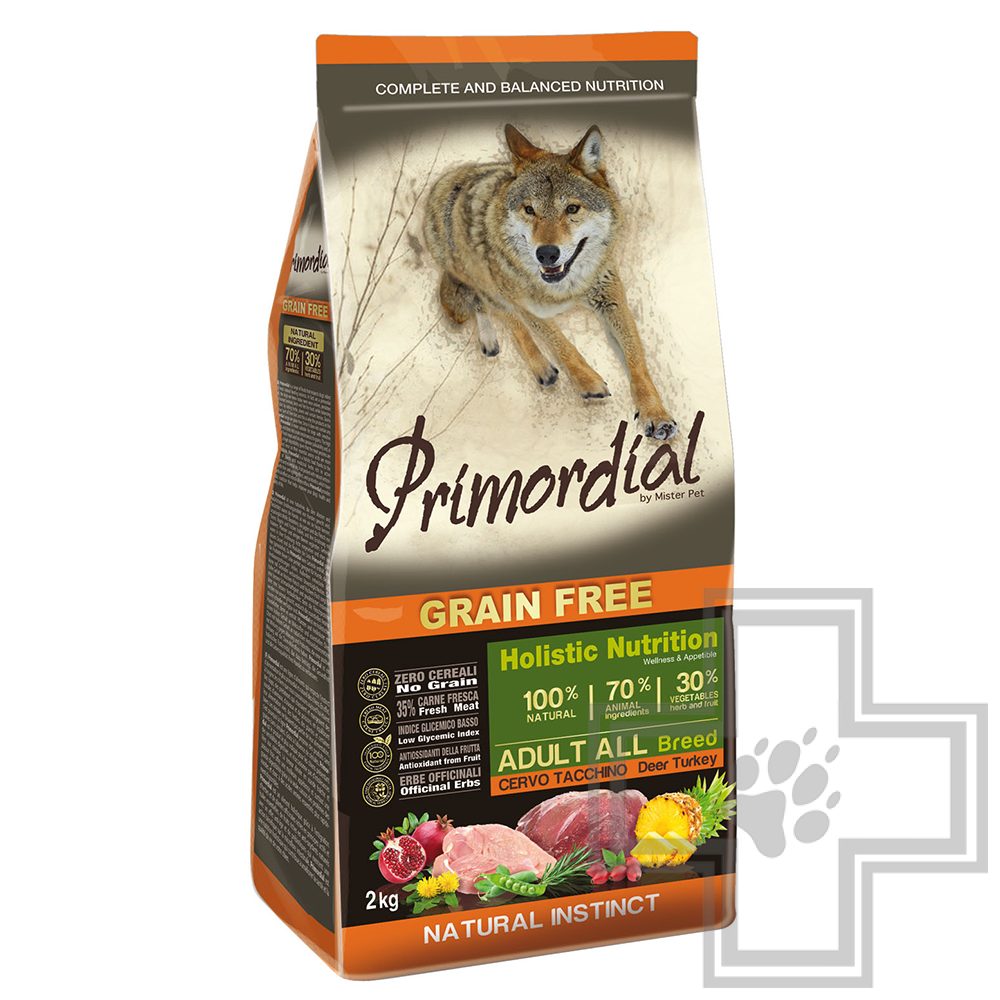 Primordial Grain Free Adult All Breed Корм для взрослых собак всех пород, с олениной и индейкой