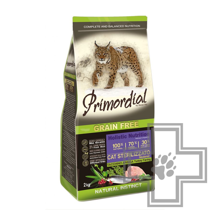 Primordial Grain Free Cat Sterilizzato Корм для взрослых стерилизованных кошек, с индейкой и сельдью