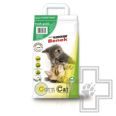 Super Benek Corn Cat Fresh Grass Наполнитель кукурузный комкующийся, с ароматом свежей травы