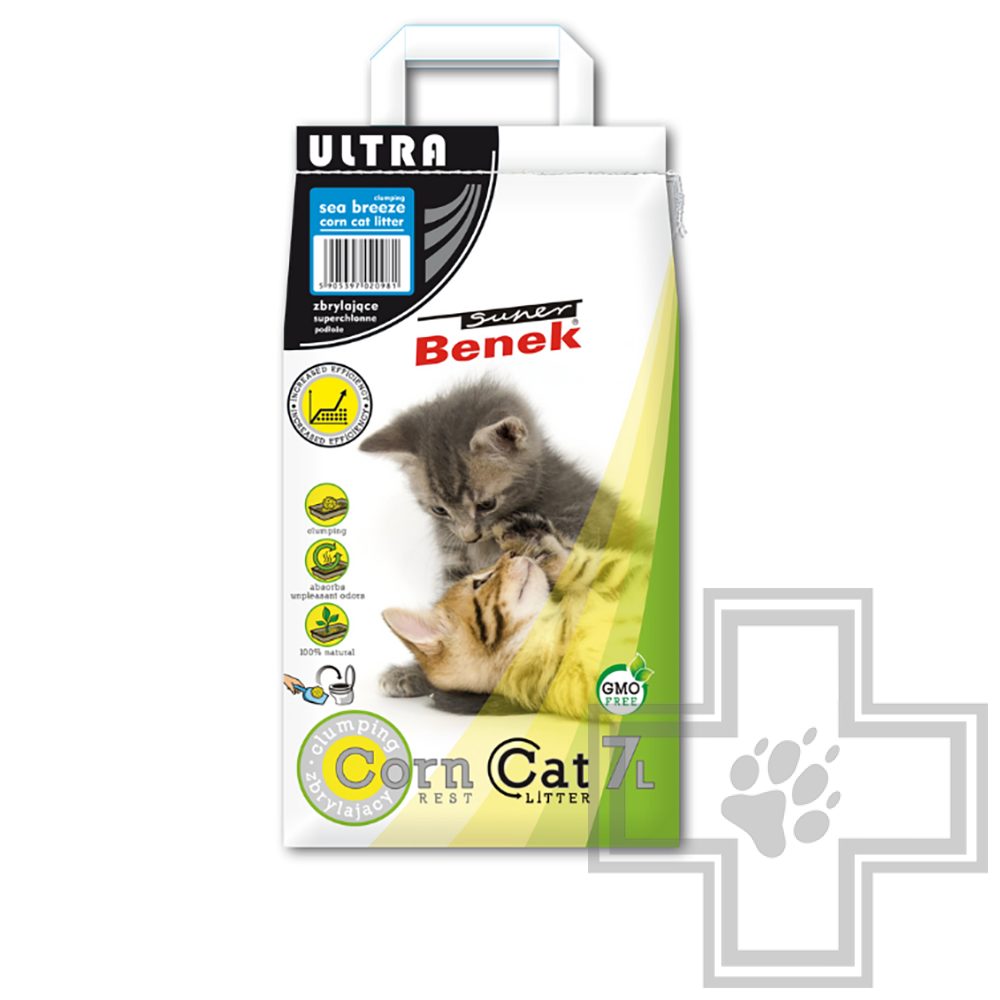 Super Benek Corn Cat Ultra Sea Breeze Наполнитель кукурузный комкующийся