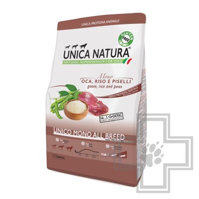 Unica Natura Mono Корм для собак средних и крупных пород, с гусем, рисом и горохом