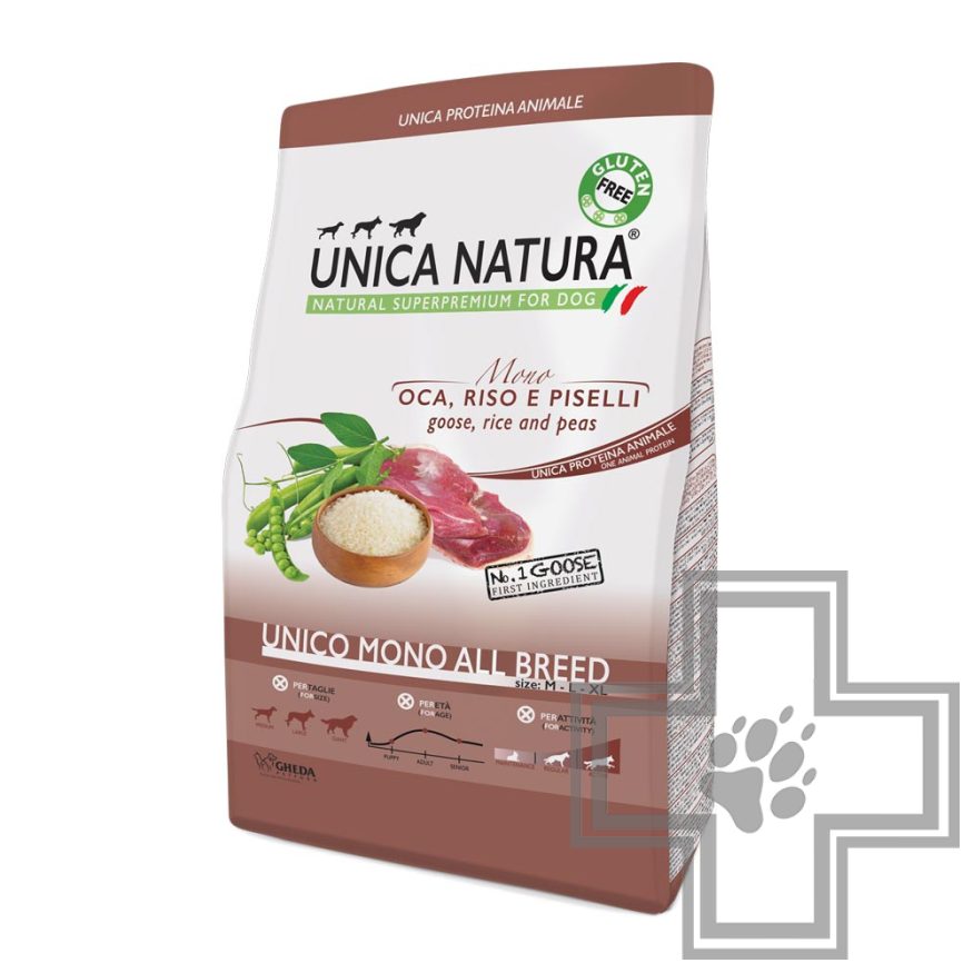 Unica Natura Mono Корм для собак средних и крупных пород, с гусем, рисом и горохом