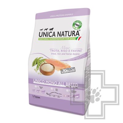 Unica Natura Mono Корм для собак средних и крупных пород, с форелью, рисом и конскими бобами