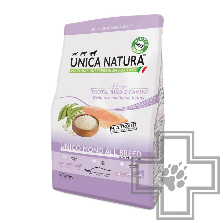 Unica Natura Mono Корм для собак средних и крупных пород, с форелью, рисом и конскими бобами