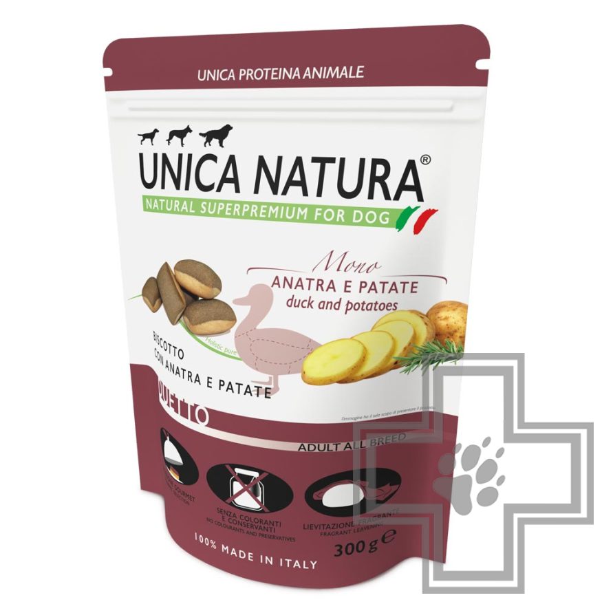 Unica Natura Mono Duetto Печенье для взрослых собак средних и крупных пород, с уткой и картофелем