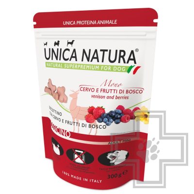 Unica Natura Mono Ossicino Печенье для взрослых собак мелких пород, с олениной и ягодами