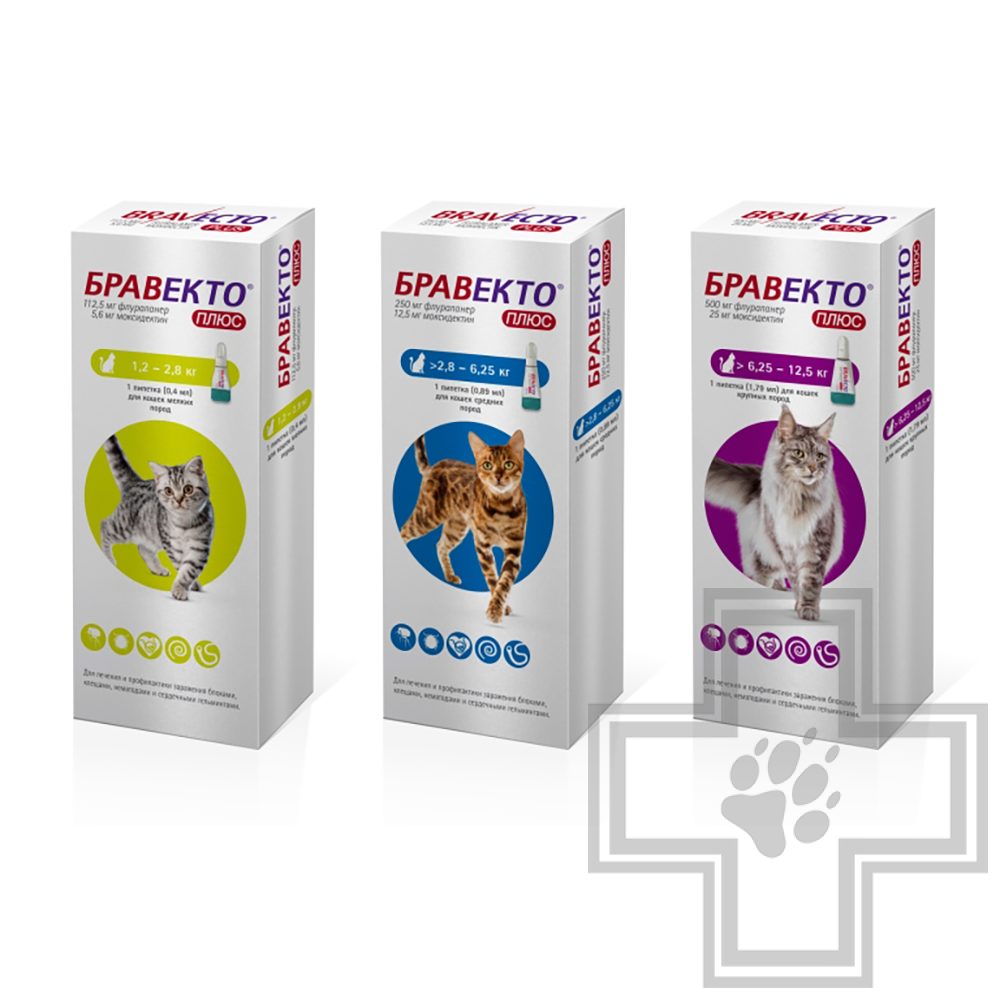 Бравекто Плюс Капли на холку от блох, клещей и гельминтов (цена за 1 пипетку)