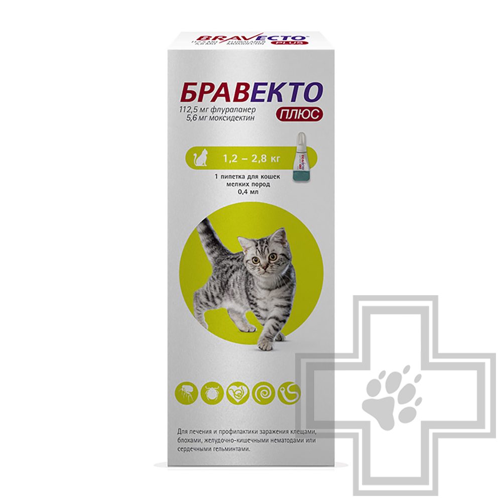 Бравекто Плюс Капли на холку от блох, клещей и гельминтов (цена за 1 пипетку)