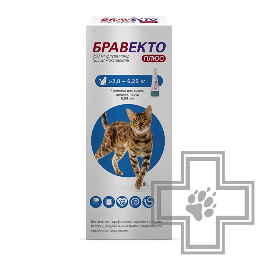 Бравекто Плюс Капли на холку от блох, клещей и гельминтов (цена за 1 пипетку) Бравекто Плюс Капли на холку от блох, клещей и гельминтов (цена за 1 пипетку)