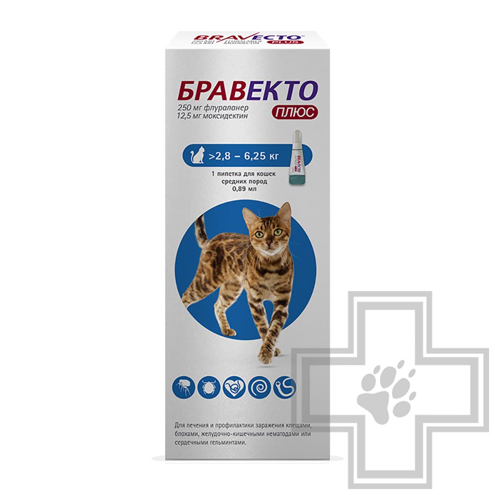 Бравекто Плюс Капли на холку от блох, клещей и гельминтов (цена за 1 пипетку)