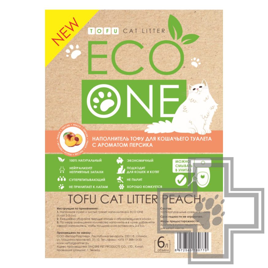 ECO ONE Наполнитель тофу для кошачьего туалета, с ароматом персика