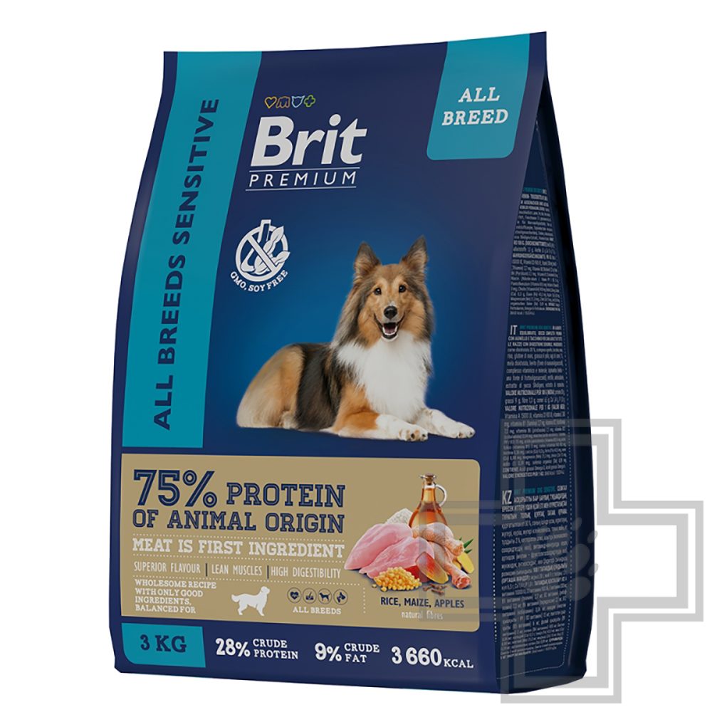 Брит Корм для взрослых собак всех пород с чувствительным пищеварением, с ягненком и индейкой