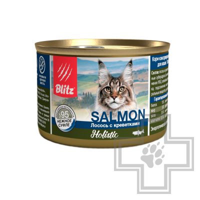 Blitz Консервы для взрослых кошек, с лососем и креветками