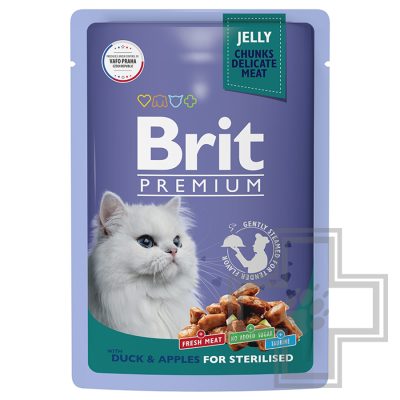 Brit Пресервы для взрослых стерилизованных кошек, с уткой и яблоками в желе