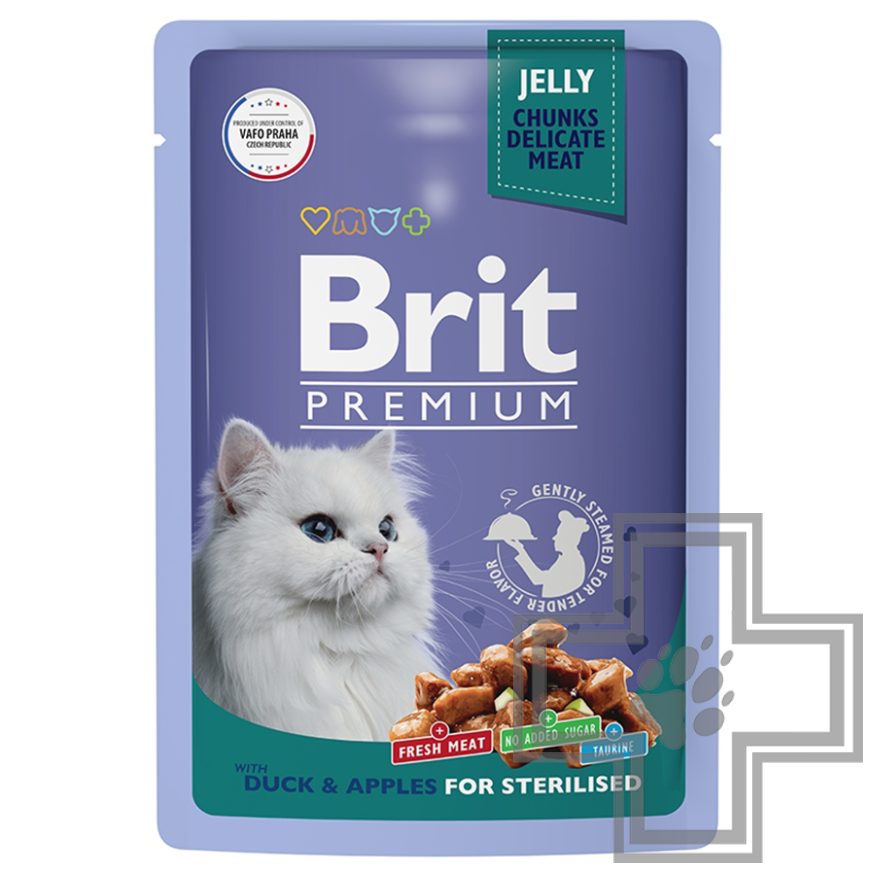 Brit Пресервы для взрослых стерилизованных кошек, с уткой и яблоками в желе