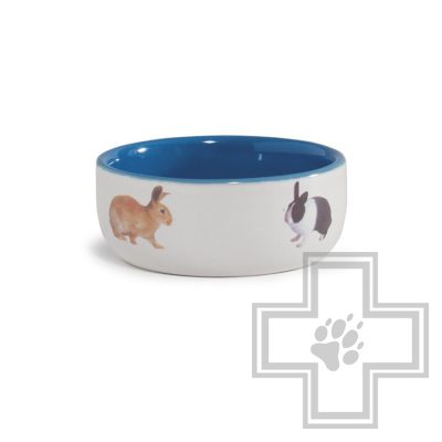 Beeztees Миска керамическая с изображением кролика, голубая