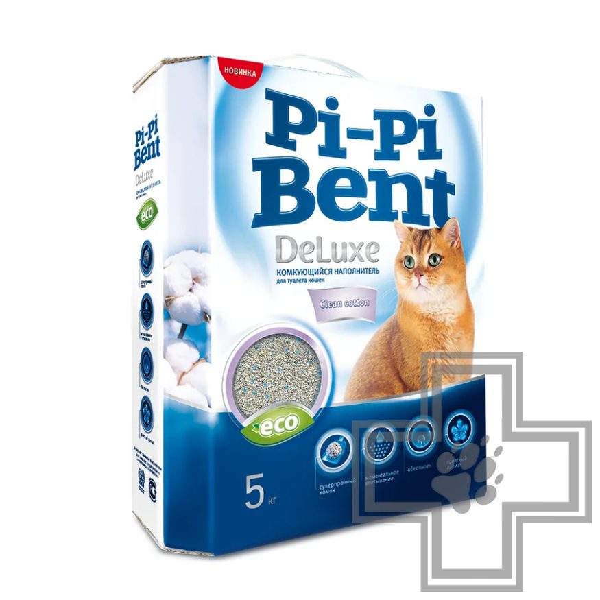 Pi-Pi Bent Deluxe Clean cotton Наполнитель бентонитовый комкующийся, с ароматом хлопка