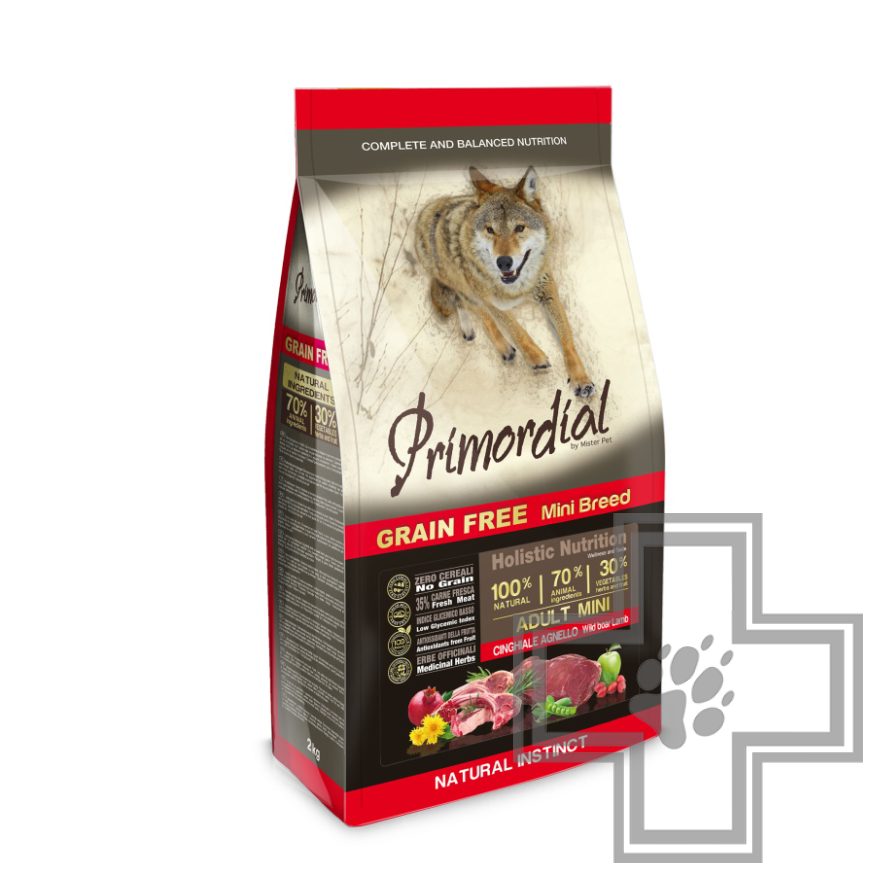 Primordial Grain Free Mini Adult Breed Корм для взрослых собак мелких пород, с кабаном и ягненком