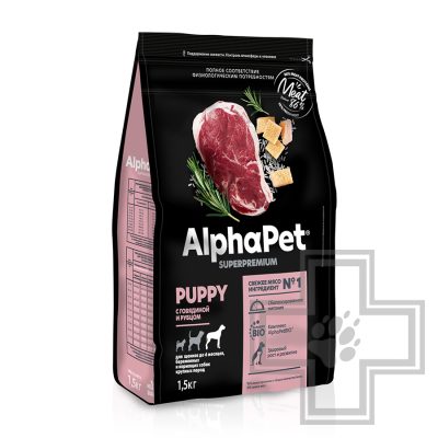 AlphaPet Корм для щенков до 6 месяцев крупных пород, с говядиной и рубцом