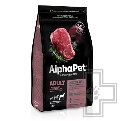 AlphaPet Корм для взрослых собак крупных пород, с говядиной и потрошками