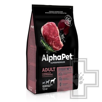 AlphaPet Корм для взрослых собак крупных пород, с говядиной и потрошками